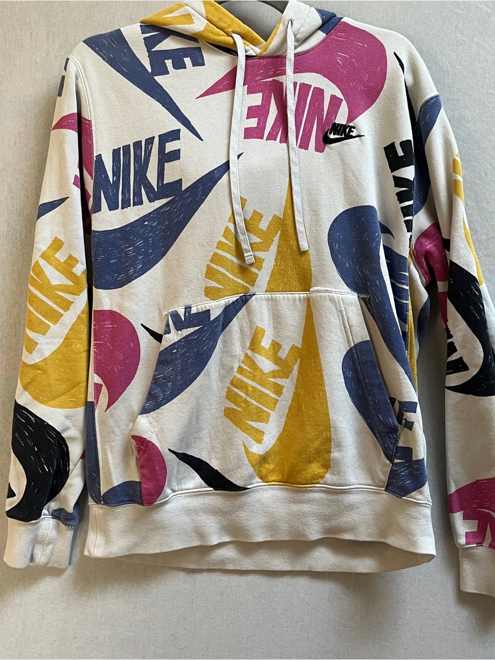 Nike All Over Multi Logo Print Cotton Blend Hoodie Small